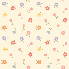 Japanese Cute Flower Leaf Motif Vector Seamless Pattern