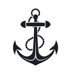 Vector illustration, monochrome sea anchor icon isolated on white background. Simple shape for design logo, emblem, symbol, sign, badge, label, stamp.