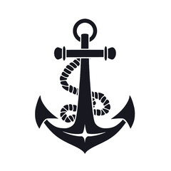 Vector illustration, monochrome sea anchor icon isolated on white background. Simple shape for design logo, emblem, symbol, sign, badge, label, stamp.