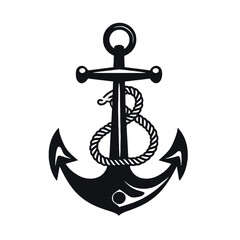 Vector illustration, monochrome sea anchor icon isolated on white background. Simple shape for design logo, emblem, symbol, sign, badge, label, stamp.