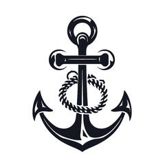 Vector illustration, monochrome sea anchor icon isolated on white background. Simple shape for design logo, emblem, symbol, sign, badge, label, stamp.
