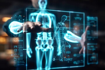 Businessman Interacting with holographic human body scan.