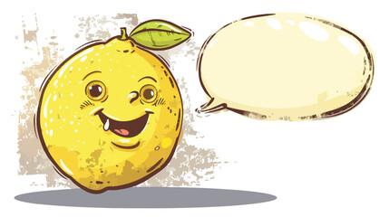 Cartoon squirting lemon with speech bubble in grunge