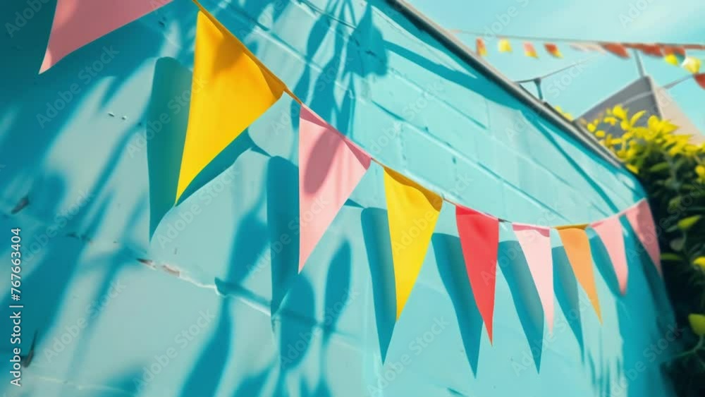 Poster blank mockup of a colorful and playful flag banner ideal for attracting attention and creating a liv