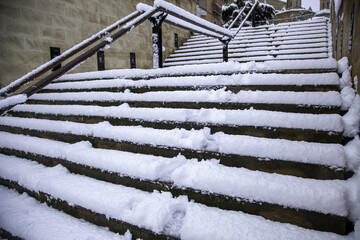Snowy stairs on the street - 767663628