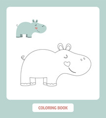 Coloring book. Cute hippopotamus in flat style.