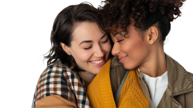 happy lesbian women isolated on white