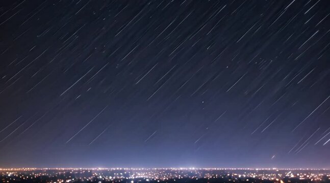beautiful meteor shower in night city