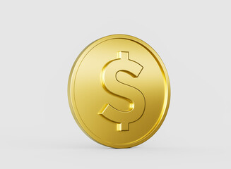 3d Golden Shiny Rounded United States Dollar Coin Isolated On White Background 3d Illustration