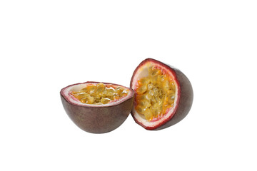 Concept of delicious and juicy exotic fruit - passion fruit, isolated on white background