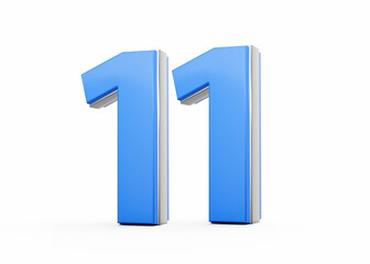 3D Number 11 Eleven Made Up Of Blue Body With Silver Outline On White Background 3D Illustration