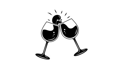 Clink glasses, black isolated silhouette