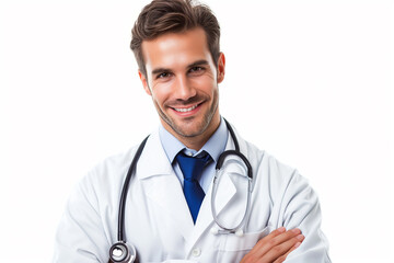 Smiling doctor with stethoscope isolated on white background