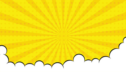 Pop art comic background with cloud. Cartoon Vector Illustration on blue. Pop art comic yellow background. Cartoon Vector Illustration