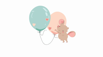 Cute mouse flying on balloon Flat vector 