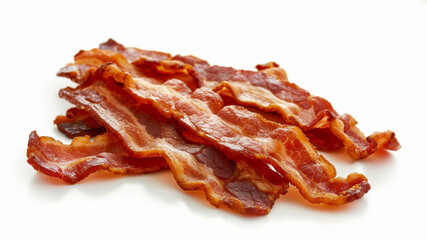 a photo real image on white of of strips of crispy bacon