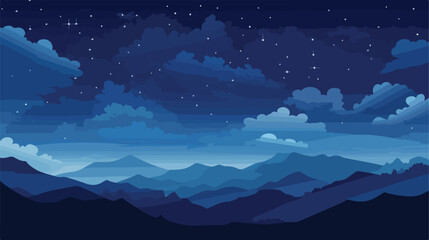 Dark blue night background with full month clouds and