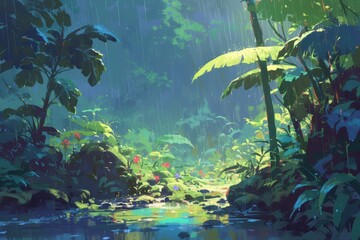 Anime jungle background, nature, wallpaper