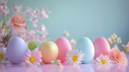 Obraz na płótnie Canvas Decorative Colorful Easter eggs with Flowers. Egg, Flower, Seasonal, Colourful, Pastel, Hunt, Chocolate, Bunny, Rabbit, Religious, Christian, Jesus Christ, Church, Faith, Fun 