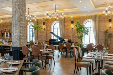 Interior of a modern hotel cafe bar restaurant - 767667274