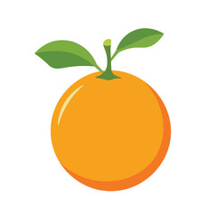 Simple orange fruit clip art, whole orange with leaves vector illustration