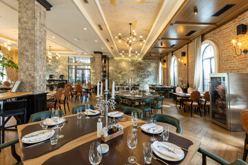 Interior of a modern hotel cafe bar restaurant - 767667489