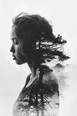 Woman merges with nature in stunning double exposure.