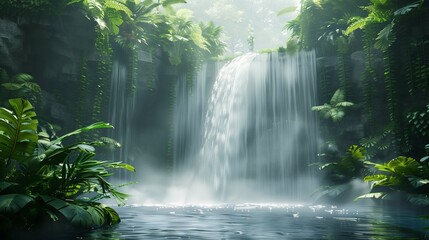 Enchanted Tropical Waterfall with Lush Greenery
