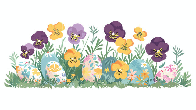 Pansies and Eggs for Easter flat vector