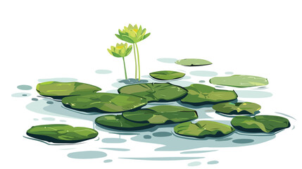 Peaceful Pond Lily Pads Float Atop Tranquil Surface..