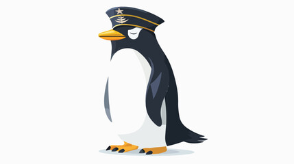 Penguin as Captain flat vector isolated on white background