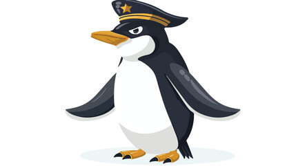 Penguin as Captain flat vector isolated on white background