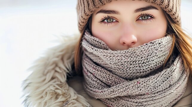 A girl in winter outfit isolated on clear white background. Generative AI.
