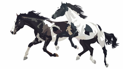 Piebald Horses Jumping flat vector isolated on white - obrazy, fototapety, plakaty