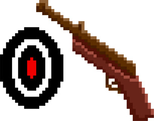 Pixel Shooting Game Symbol Gun and Target - obrazy, fototapety, plakaty