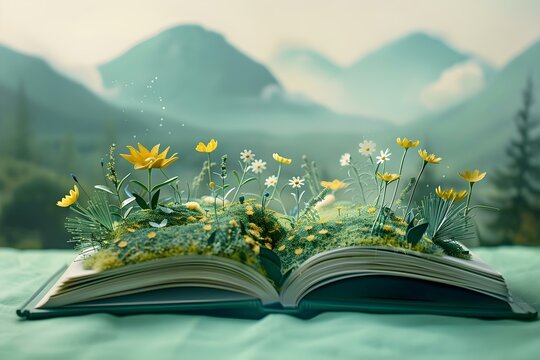 A captivating children's fantasy book with enchanting nature illustrations to inspire young imaginations. Concept Children's book, Fantasy, Nature, Illustrations, Imagination