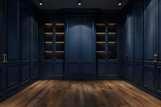 modern dark blue minimalist design wood wardrobe with light 