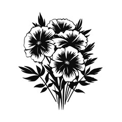 black and white drawing of flowers on a white background