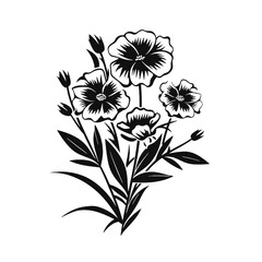 black and white drawing of flowers on a white background