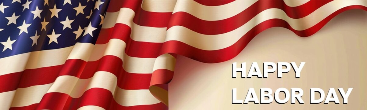Happy Labor Day With Banner Design Of American flag on the background of the flag