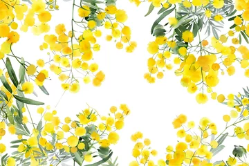Abwaschbare Fototapete Mimosa background material painted with cute watercolors, Generative AI © kore kei