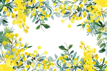 Küchenrückwand glas motiv Mimosa background material painted with cute watercolors, Generative AI © kore kei