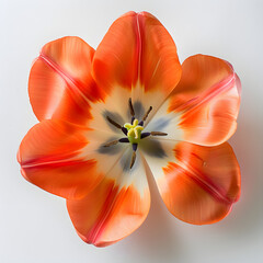 top view of blooming Tulip against an isolated white background