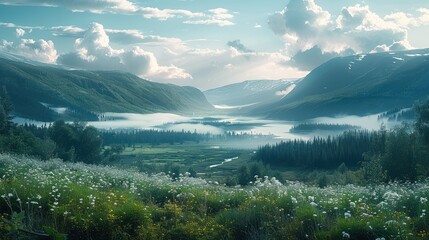 Peaceful landscape, breathtaking. Generative AI.
