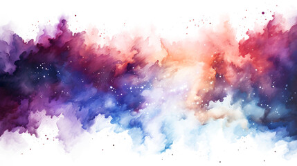 Cosmic effect with abstract watercolor brush strokes resembling a galactic nebula on white and transparent background - obrazy, fototapety, plakaty