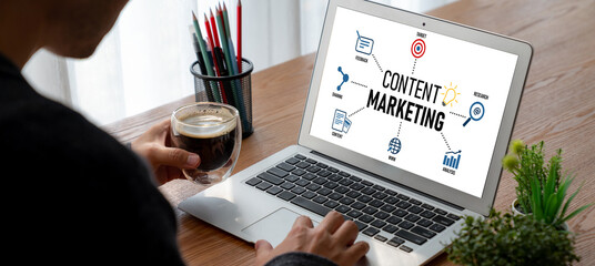 Content marketing for modish online business and e-commerce marketing strategy - obrazy, fototapety, plakaty
