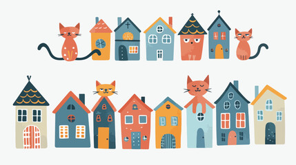 Quirky Houses Cats flat vector