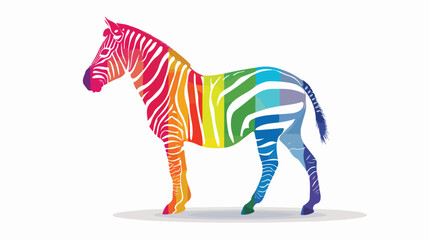 Rainbow Zebra flat vector isolated on white background