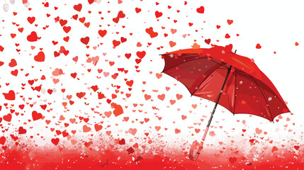 Red Umbrella in Love Rain flat vector 