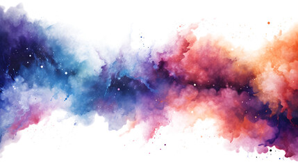Cosmic effect with abstract watercolor brush strokes resembling a galactic nebula on white and transparent background - obrazy, fototapety, plakaty